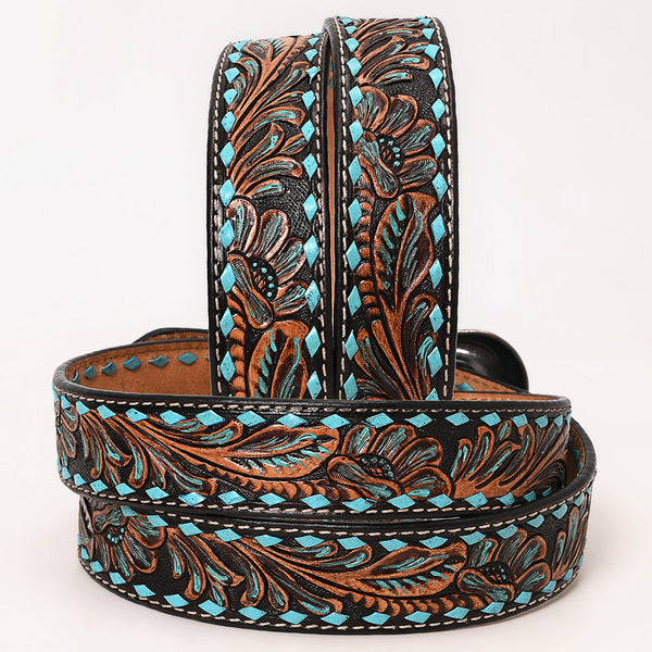 Genuine Leather Belt Size 34 ~ Stamped & Painted good Western Paisley Two Tone Stamped Fleur de Lis JOED by Urbina HTC