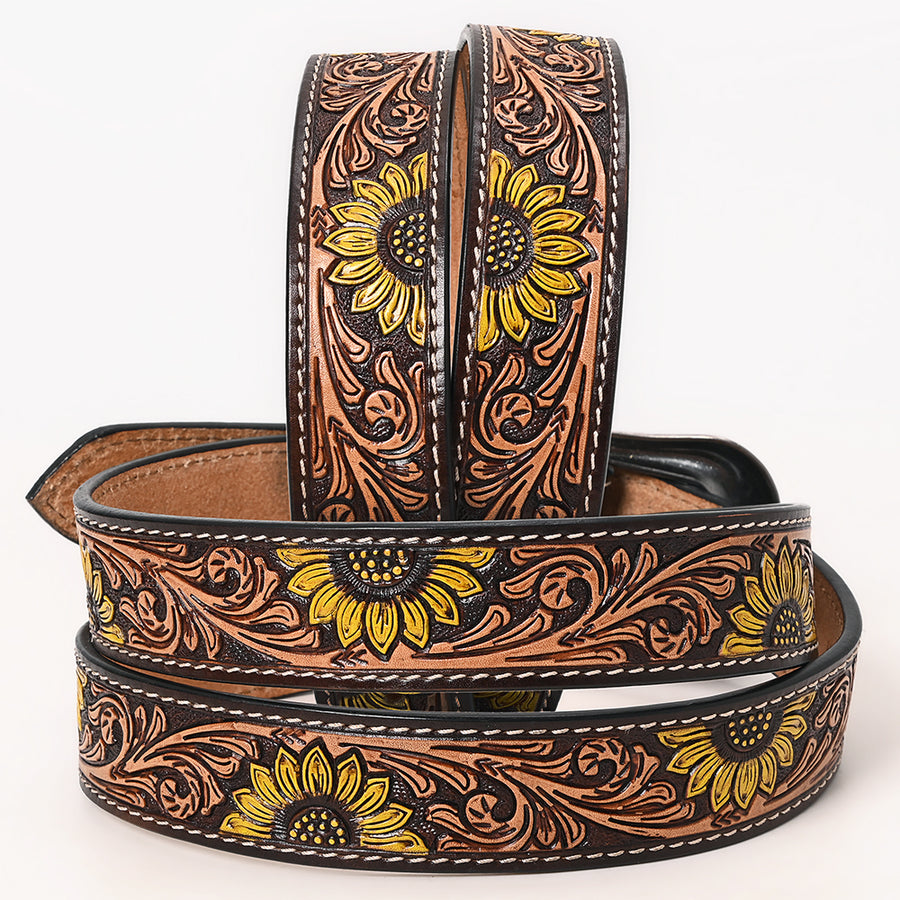 HILASON Western Genuine Leather Belt for Men Women Cowboy Cowgirl Handmade Unisex Full Grain Heavy Duty Floral Tooled