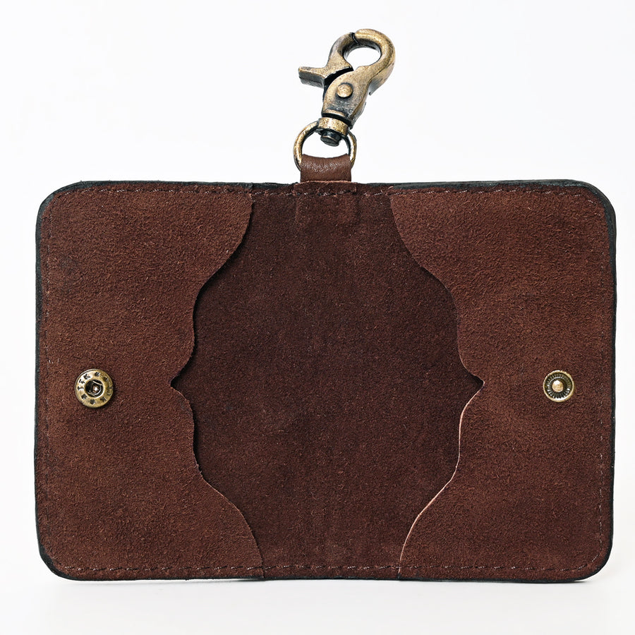 American Darling Hand Tooled Floral Carved Leather Card-Holder Vegetable-Tanned Genuine Leather Western Wallet with Clip