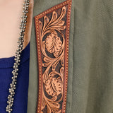ADBZ035 Genuine leather Hand tooled hand carved Women Blazer dress jacket ladies Girl