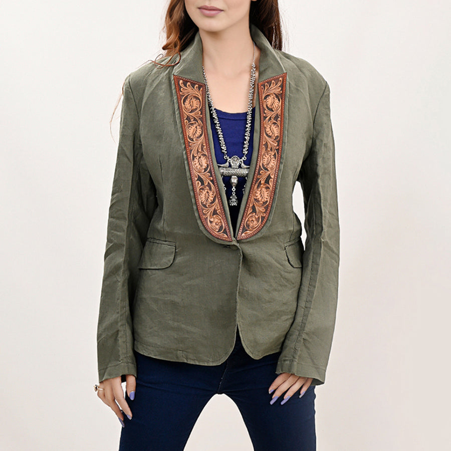 American Darling Genuine leather Hand tooled carved Women Blazer dress jacket | Vintage