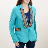 ADBZ036 Genuine leather Hand tooled hand carved Women Blazer dress jacket ladies Girl