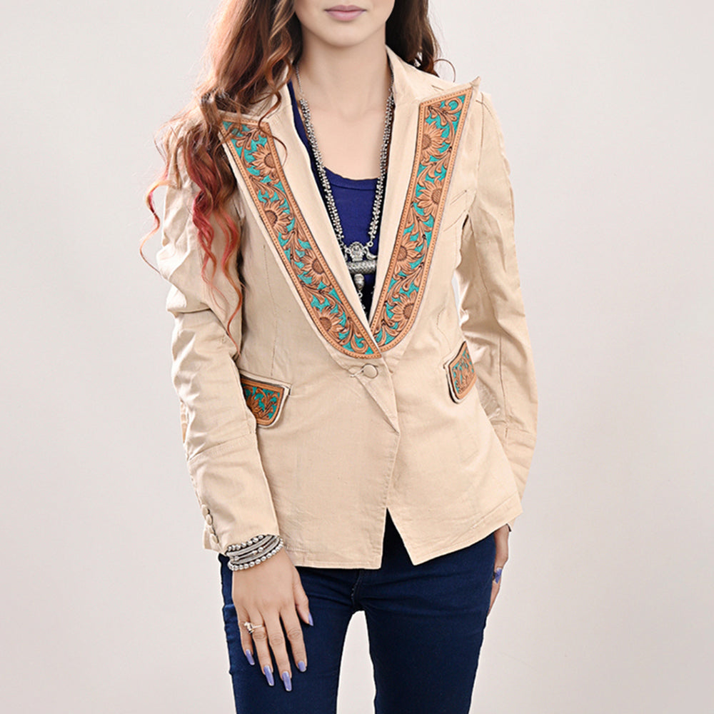 ADBZ038 Genuine leather Hand tooled hand carved Women Blazer dress jacket ladies Girl