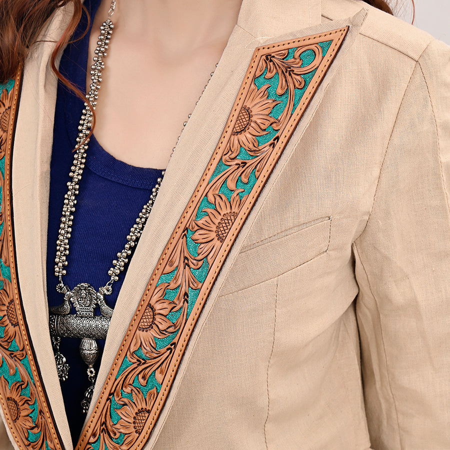 American Darling Genuine leather Hand tooled carved Women Blazer dress jacket ladies Girl | Vintage