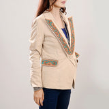 ADBZ038 Genuine leather Hand tooled hand carved Women Blazer dress jacket ladies Girl