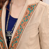 ADBZ038 Genuine leather Hand tooled hand carved Women Blazer dress jacket ladies Girl