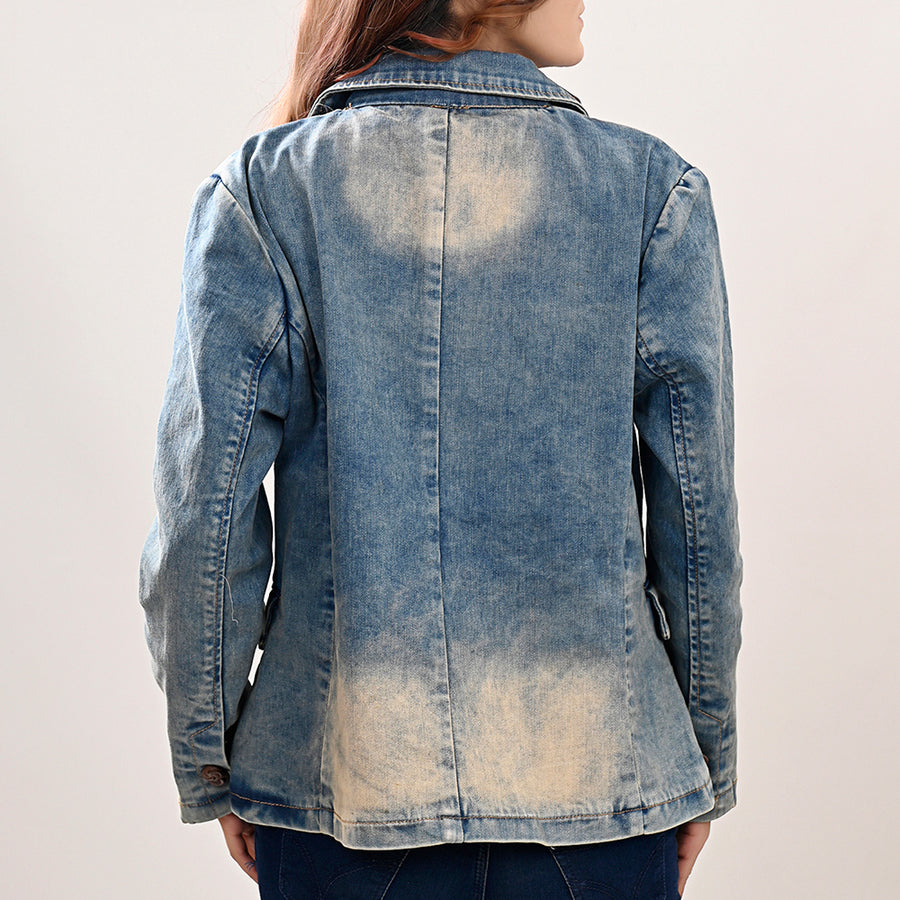 American Darling Genuine leather Hand tooled carved Women 100% cotton Denim Blazer dress jacket ladies |Vintage