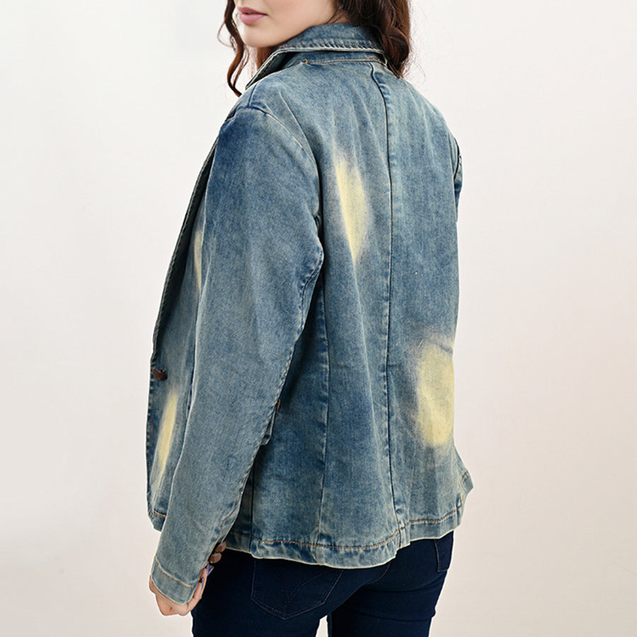 American Darling Genuine leather Hand tooled carved Women 100% cotton Denim Blazer dress jacket ladies |Vintage