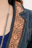 ADBZ044 Genuine leather Hand tooled hand carved Women 100% cotton Denim Blazer dress jacket ladies Girl