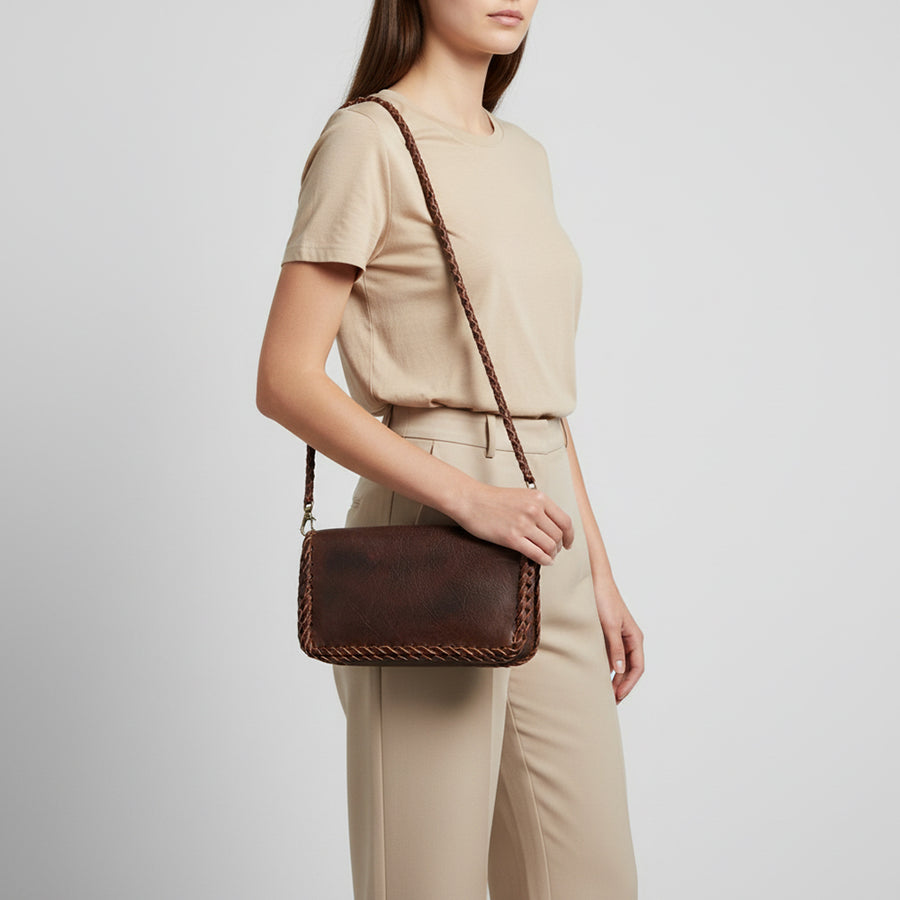 American Darling Organiser Bag Western Genuine Leather Handcrafted Purse with Braided Detail and YKK Zipper