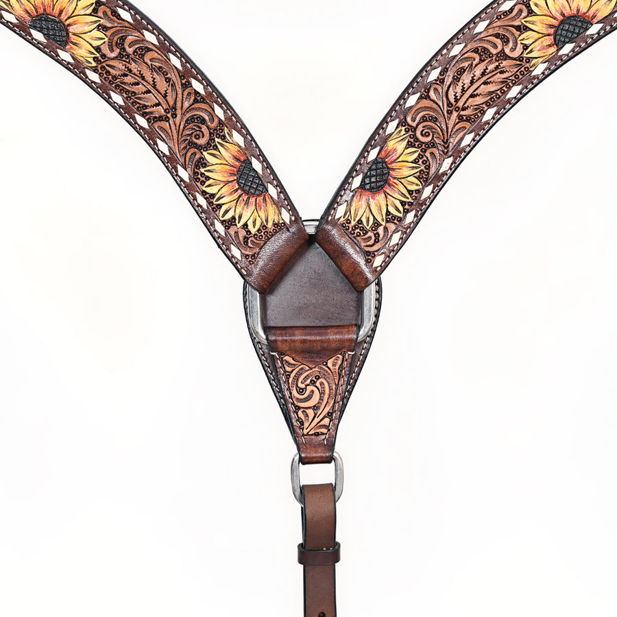 Comfytack Horse Floral Hand Painted Genuine Leather Breast Collar Headstall