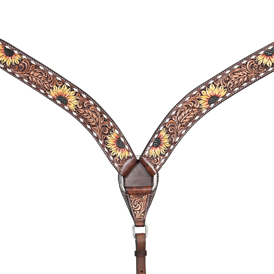Comfytack Horse Floral Hand Painted Genuine Leather Breast Collar Headstall