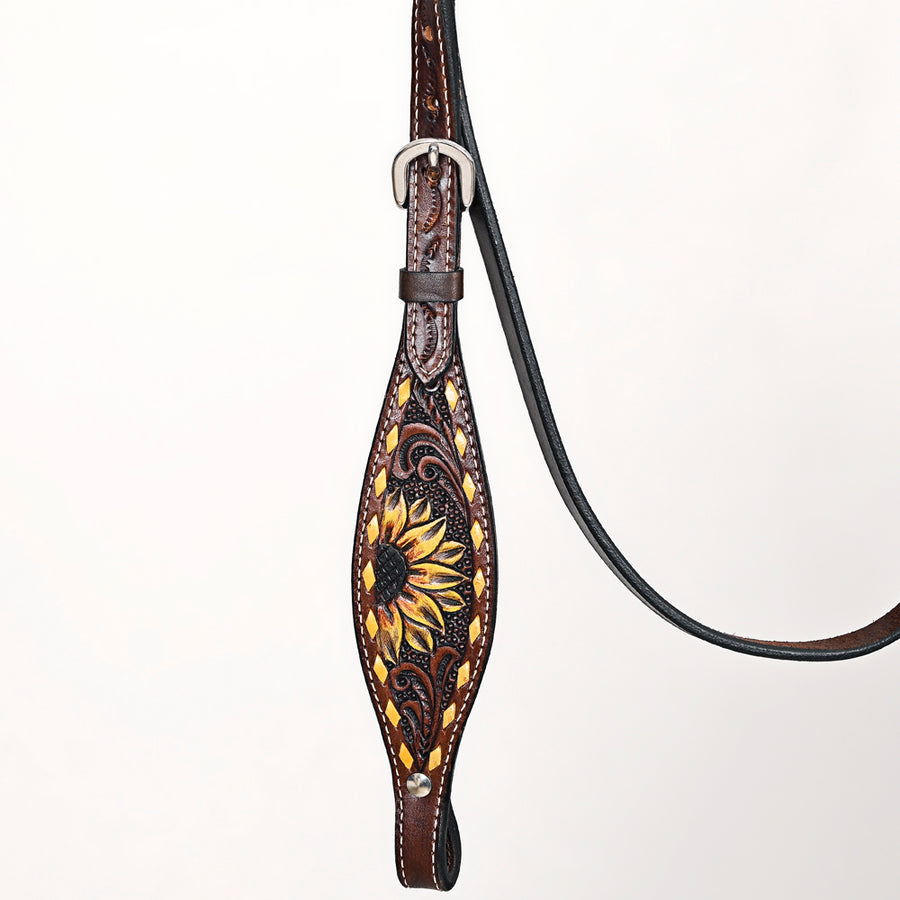 Comfytack Horse Floral Hand Painted Genuine Leather Breast Collar Headstall Brown
