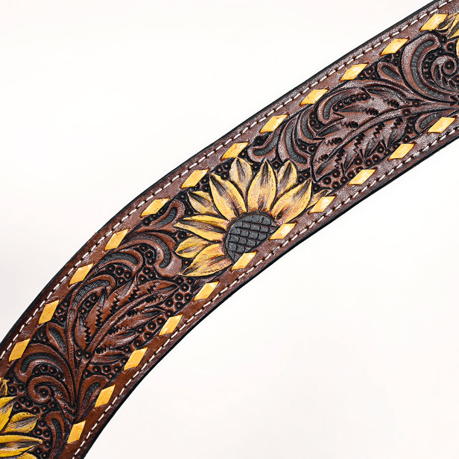 Comfytack Horse Floral Hand Painted Genuine Leather Breast Collar Headstall Brown
