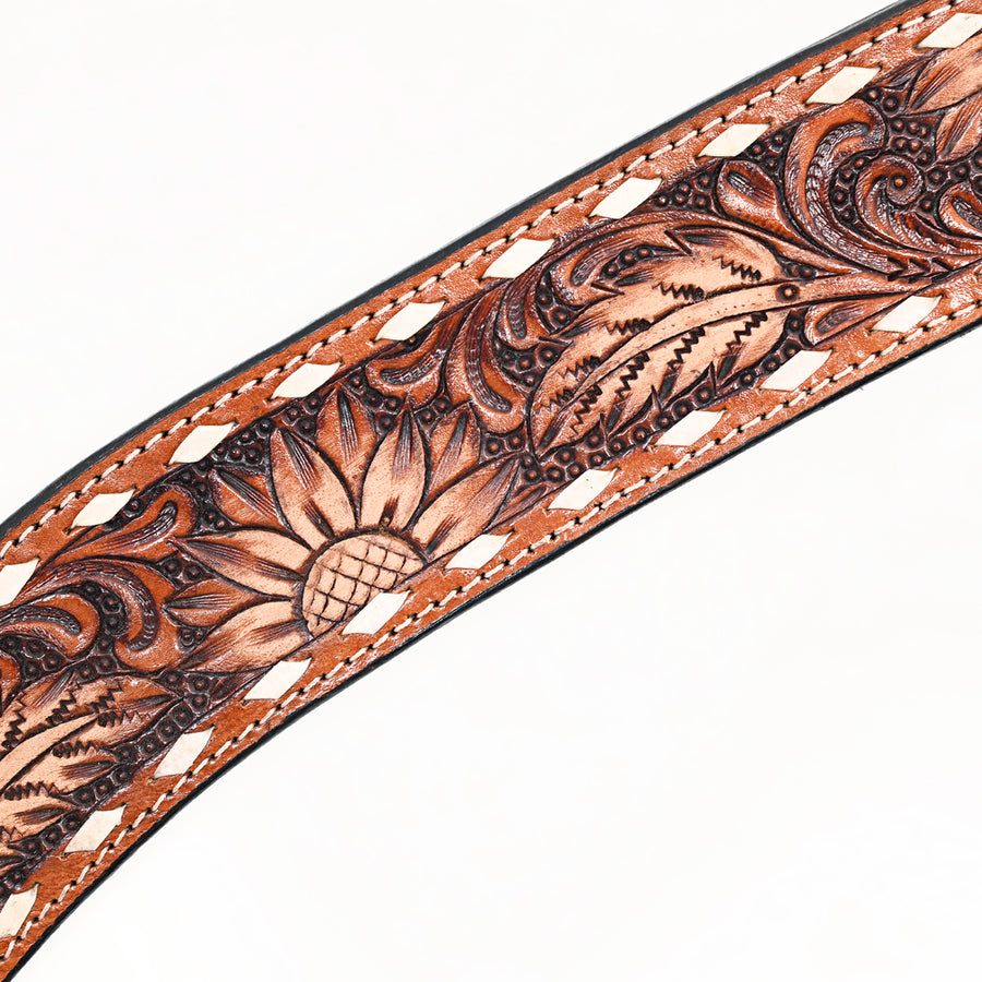 Comfytack Western Horse Floral Hand Painted Genuine Leather Breast Collar Brown