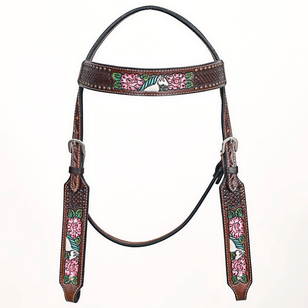 Comfytack Western Horse Floral Hand Painted Genuine Leather Headstall