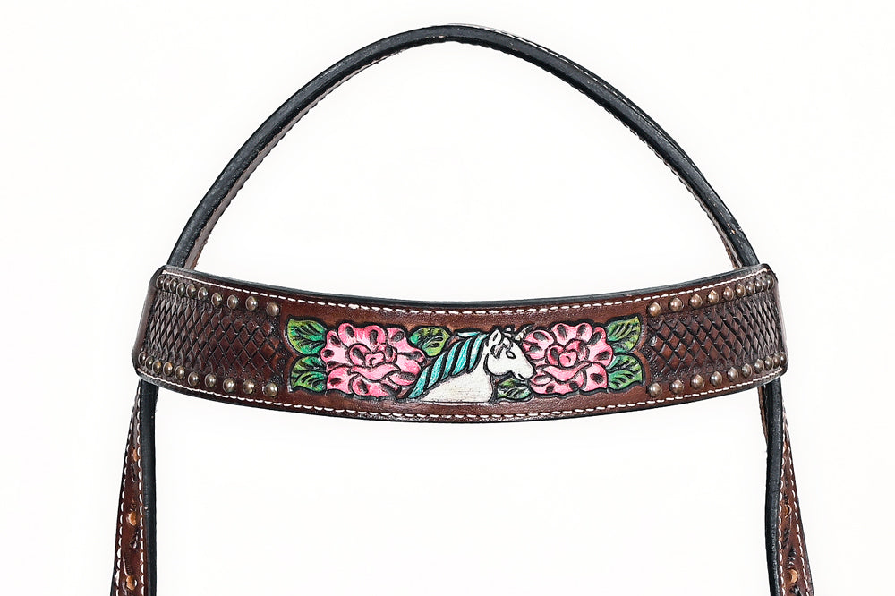 Comfytack Western Horse Floral Hand Painted Genuine Leather Headstall