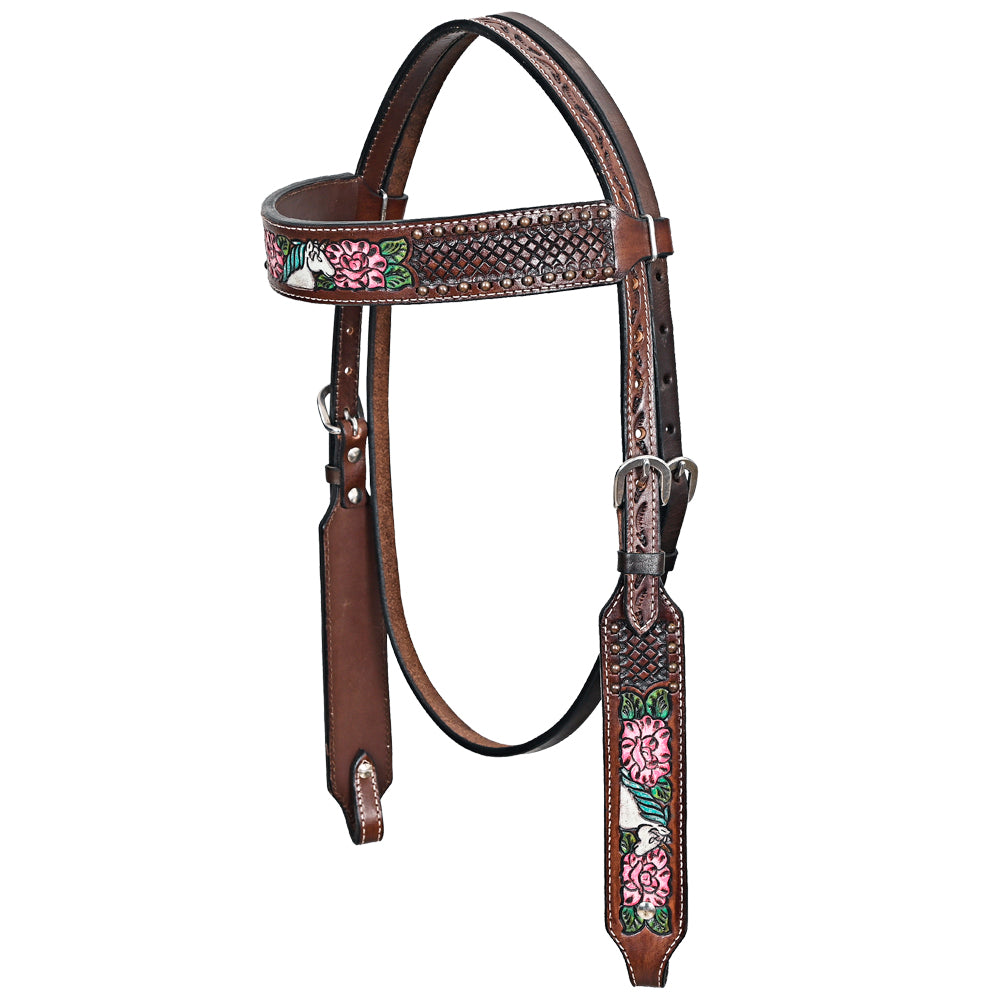 Comfytack Western Horse Floral Hand Painted Genuine Leather Headstall