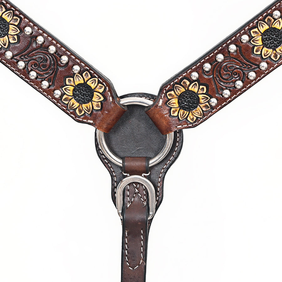 Comfytack Sunflower Western Horse Leather Breast Collar & Headstall Brown