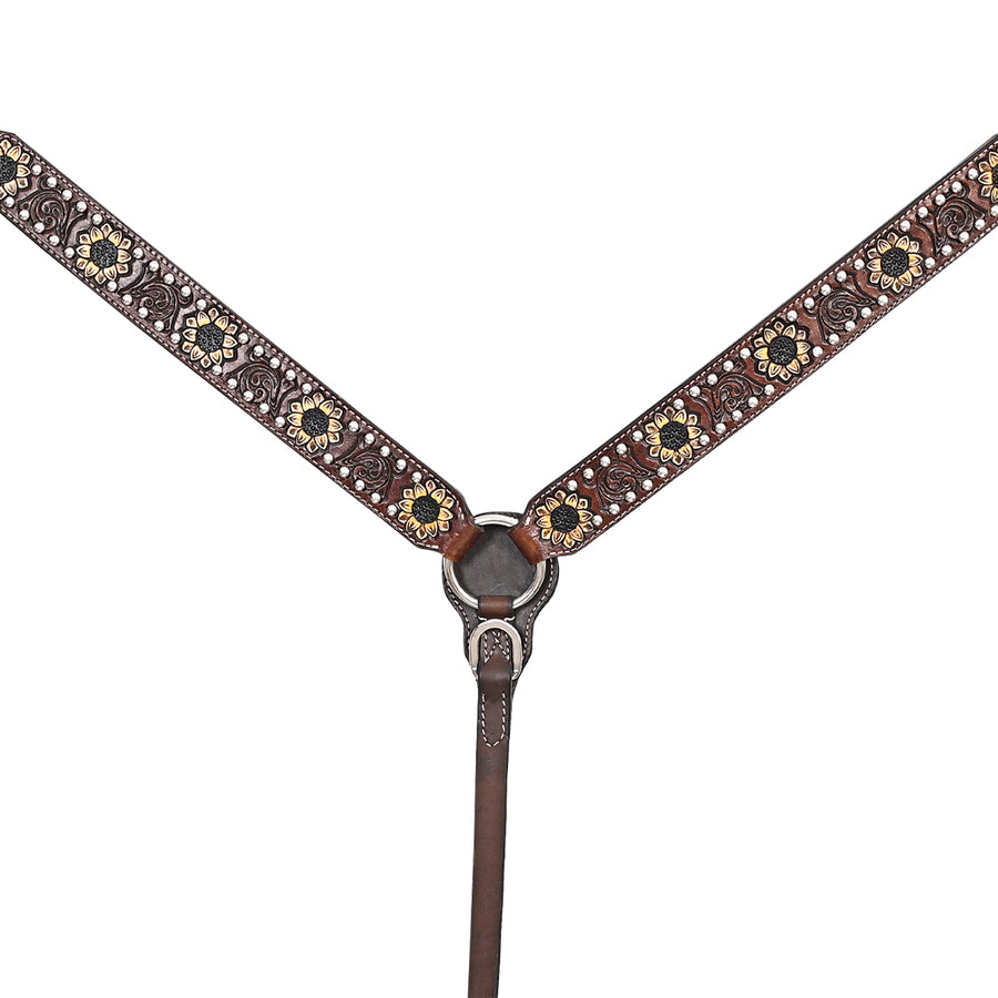 Comfytack Sunflower Western Horse Leather Breast Collar & Headstall Brown