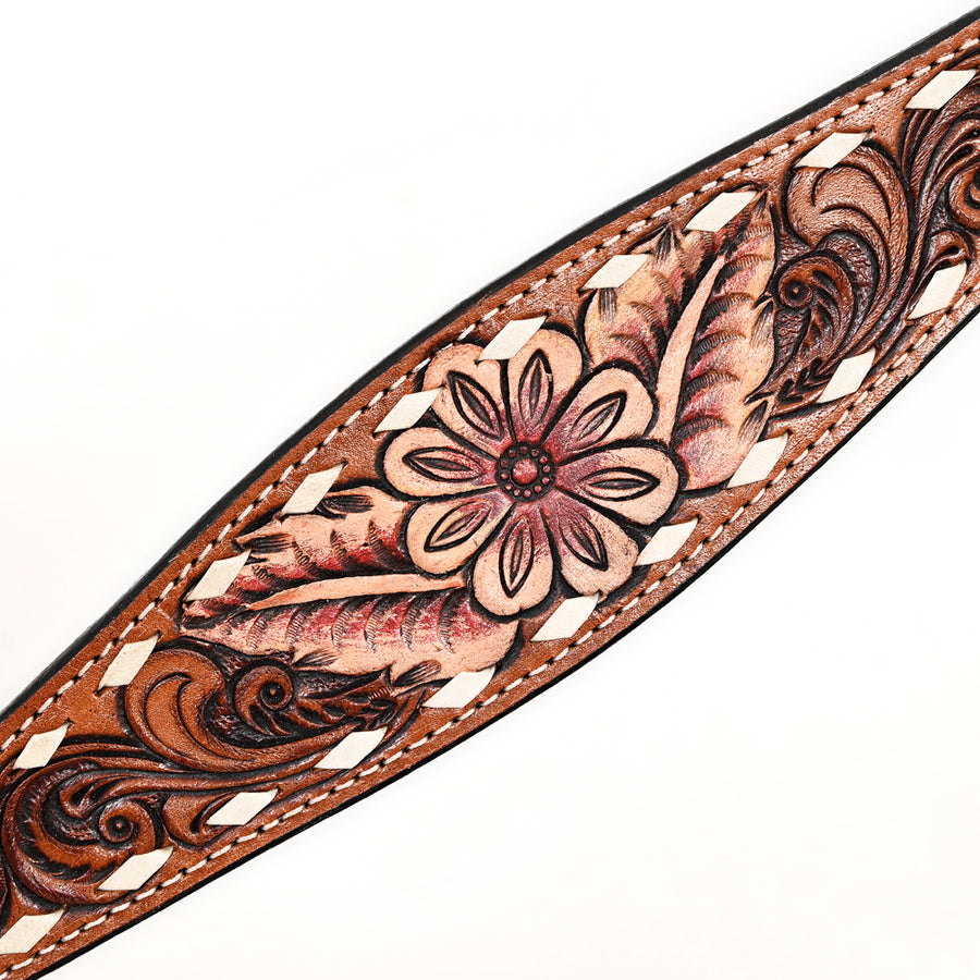 Comfytack Horse Floral Hand Painted Genuine Leather Breast Collar Headstall Brown