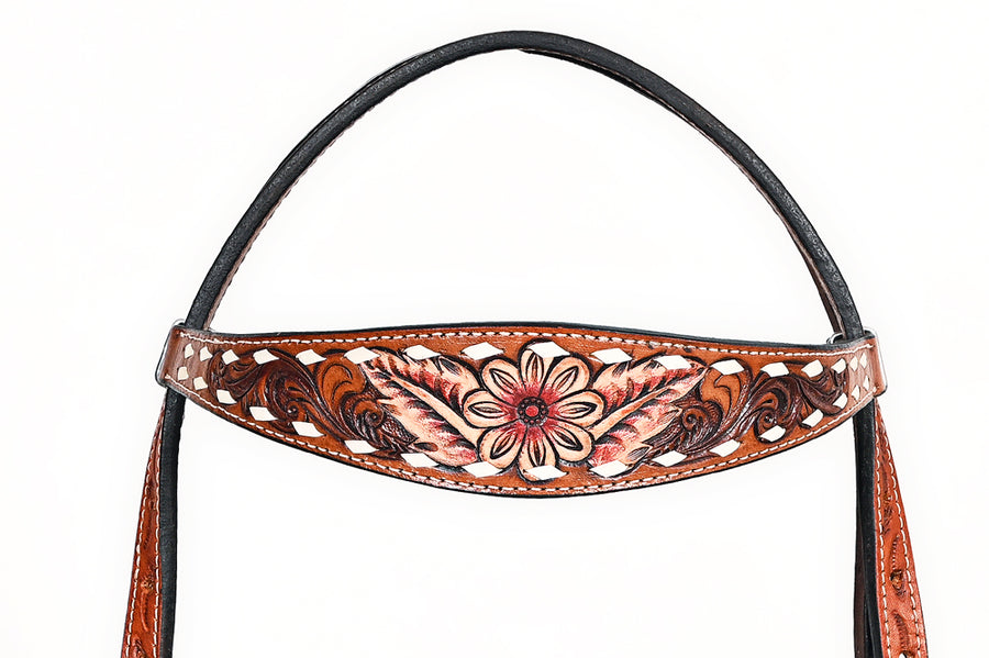 Floral Hand Painted Horse Western Leather Headstall Brown Comfytack by Hilason