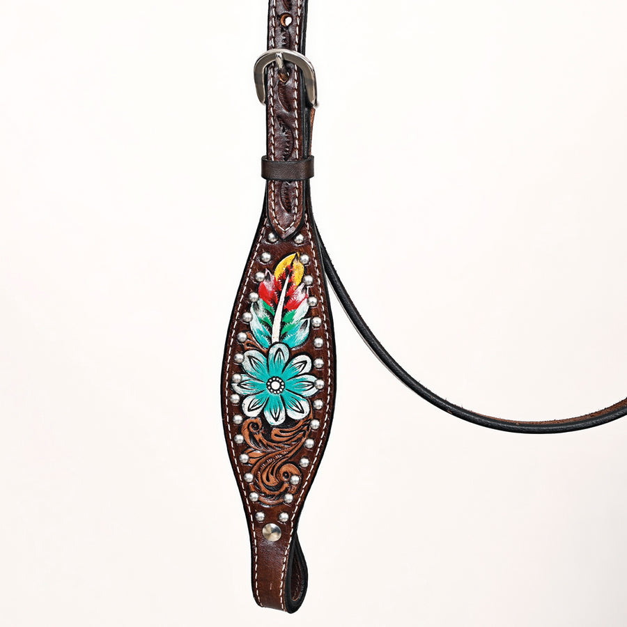 Comfytack Horse Floral Hand Painted Genuine Leather Breast Collar Headstall Brown