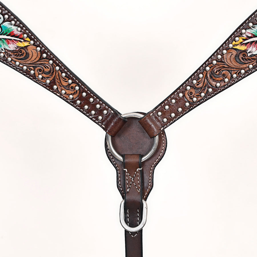 Comfytack Horse Floral Hand Painted Genuine Leather Breast Collar Headstall Brown