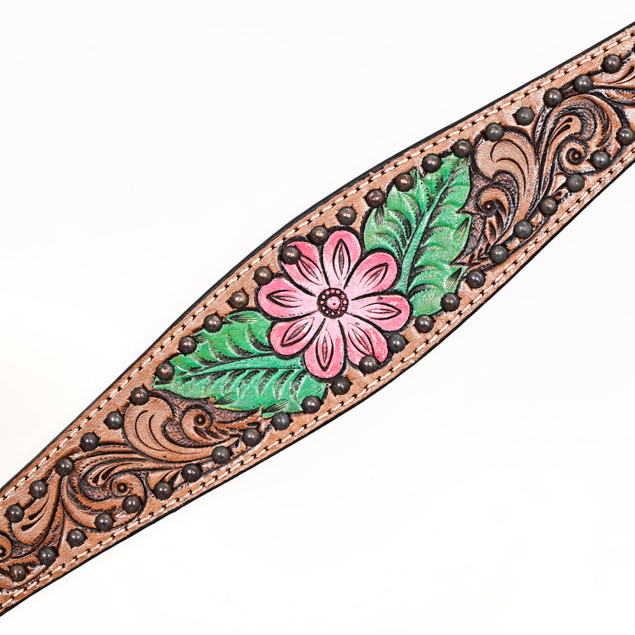 Comfytack Horse Floral Hand Painted Genuine Leather Breast Collar Headstall Tan
