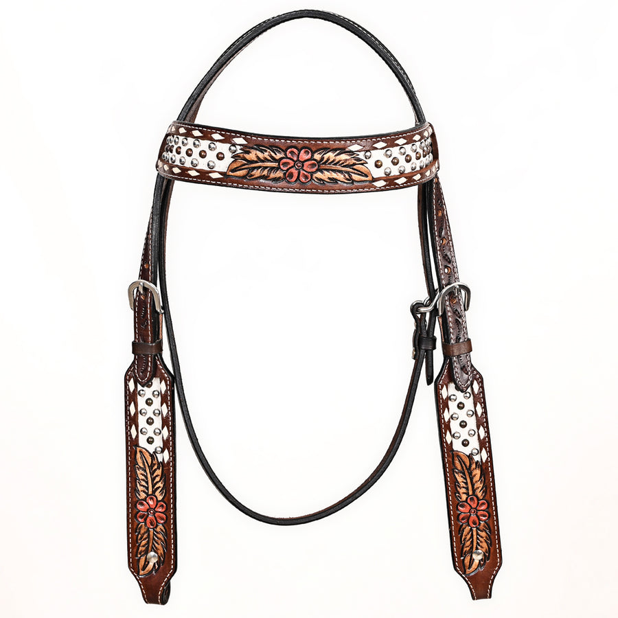 Comfytack Horse Floral Hand Painted Genuine Leather Breast Collar Headstall Brown
