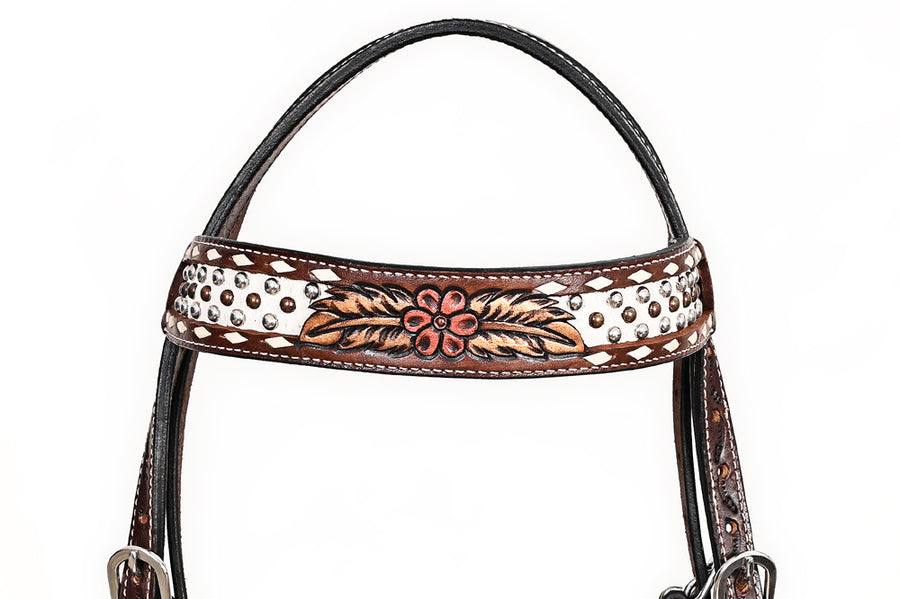 Comfytack Horse Floral Hand Painted Genuine Leather Breast Collar Headstall Brown