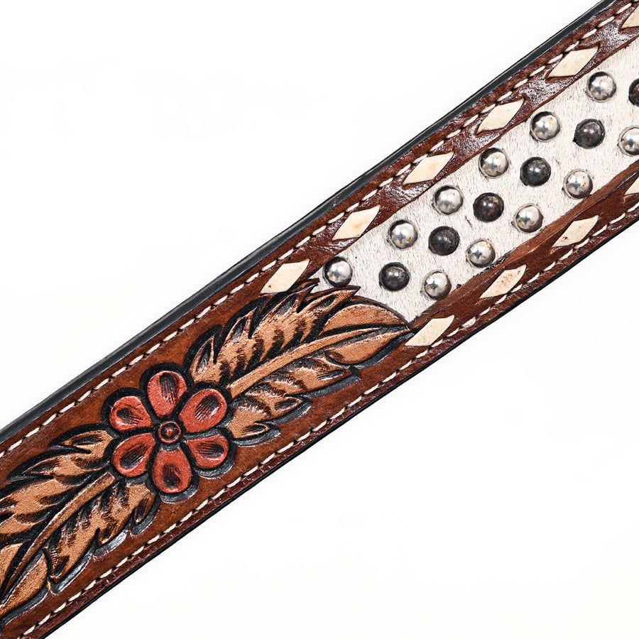 Comfytack Horse Floral Hand Painted Genuine Leather Breast Collar Headstall Brown