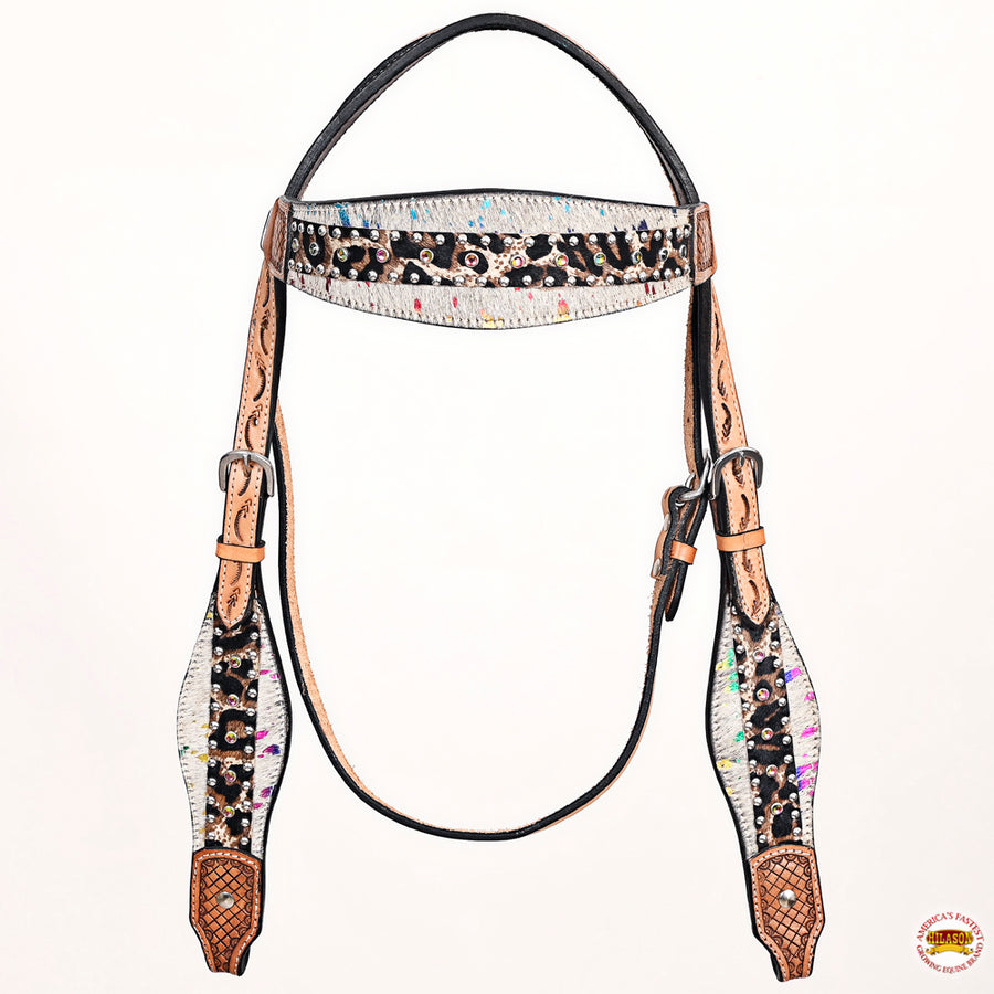 HILASON Western Horse Headstall Breast Collar Set Hairon Leather Tan | Tack for Horses