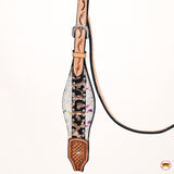 HILASON Western Horse Floral Headstall Breast Collar Set Hairon Leather Tan | Leather Headstall | Leather Breast Collar | Tack Set for Horses