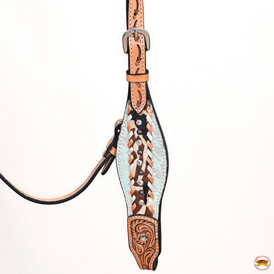 HILASON Western Horse Floral Headstall Breast Collar Set Hair-On Leather Tan | Tack for Horses