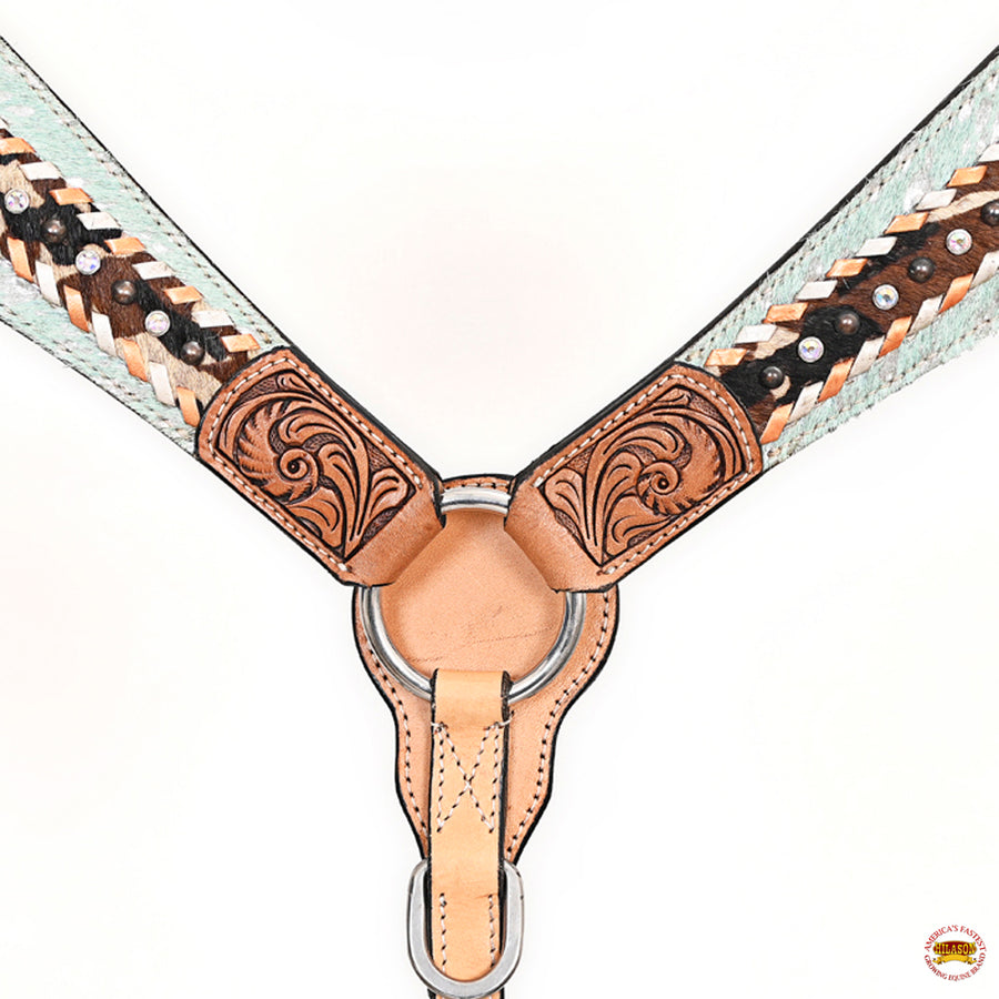 HILASON Western Horse Floral Headstall Breast Collar Set Hair-On Leather Tan | Tack for Horses