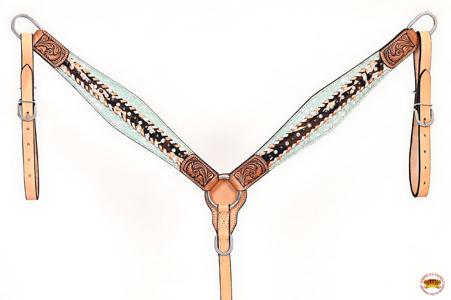HILASON Western Horse Floral Headstall Breast Collar Set Hair-On Leather Tan | Tack for Horses
