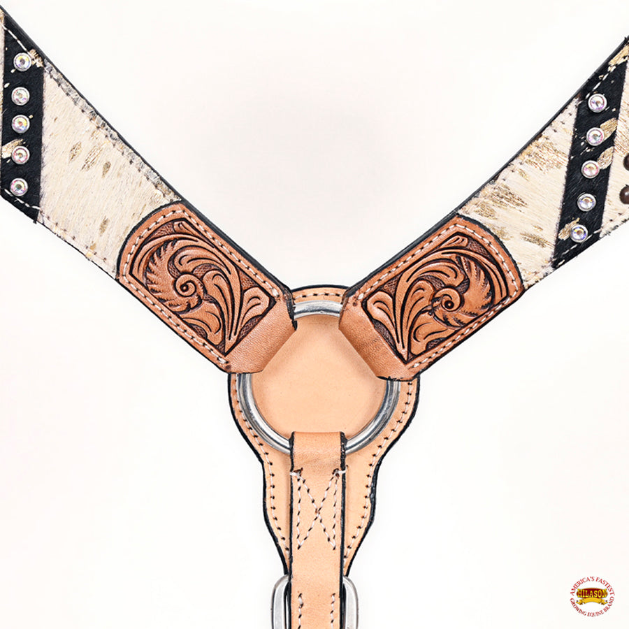 HILASON Western Horse Floral Headstall Breast Collar Set Hair-On Leather Tan | Tack for Horses