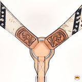 HILASON Western Horse FloralHeadstall Breast Collar Hairon Leather Tan