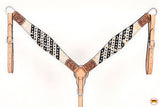 HILASON Western Horse FloralHeadstall Breast Collar Hairon Leather Tan