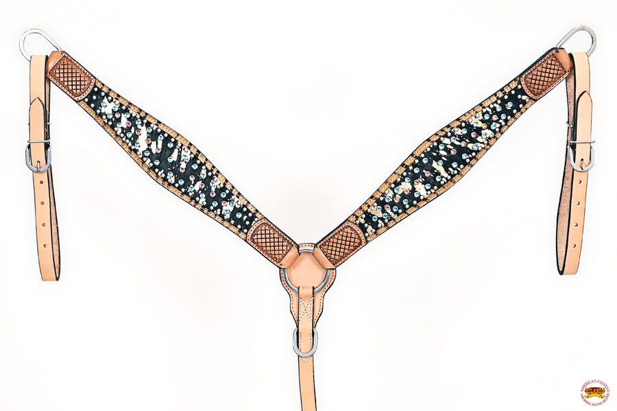 HILASON Western Horse Floral Headstall Breast Collar Set Hair-On Leather Tan | Tack for Horses