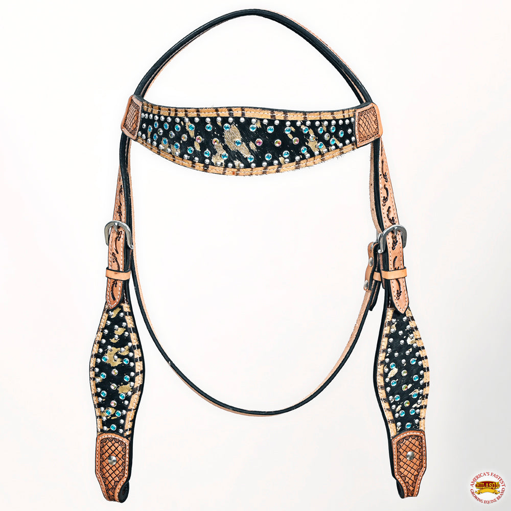 HILASON Western Horse Headstall Breast Collar Hairon Leather Tan