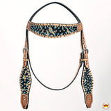 HILASON Western Horse Headstall Breast Collar Hairon Leather Tan