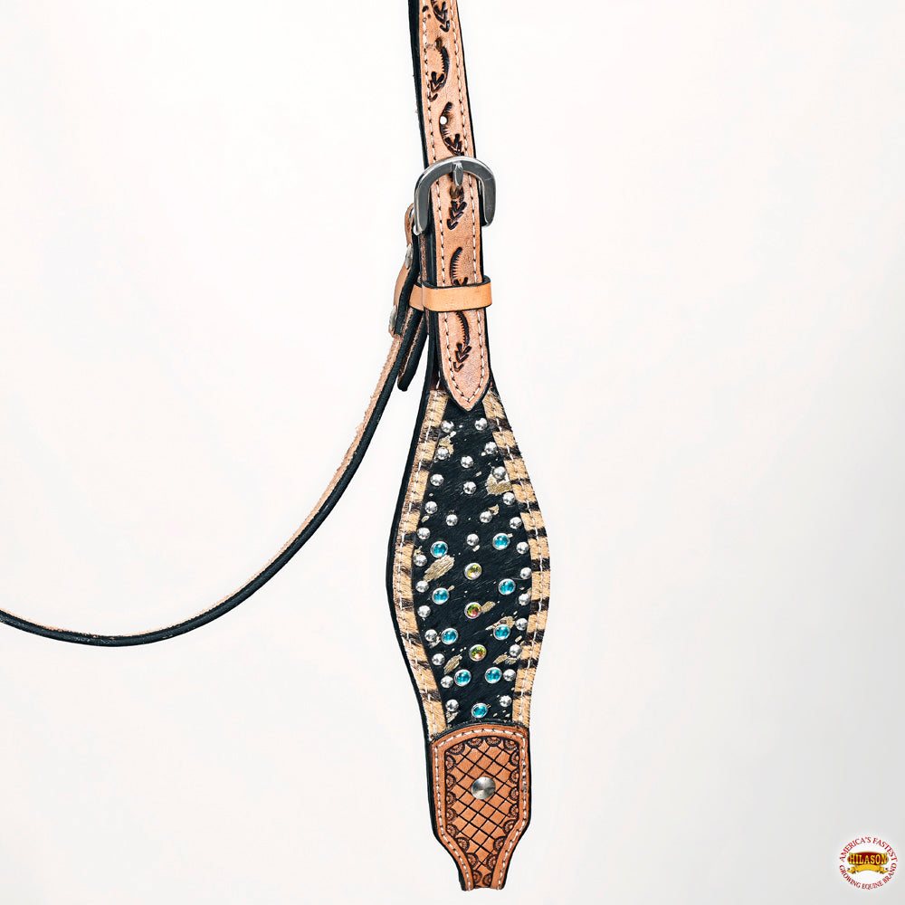 HILASON Western Horse Headstall Breast Collar Hairon Leather Tan