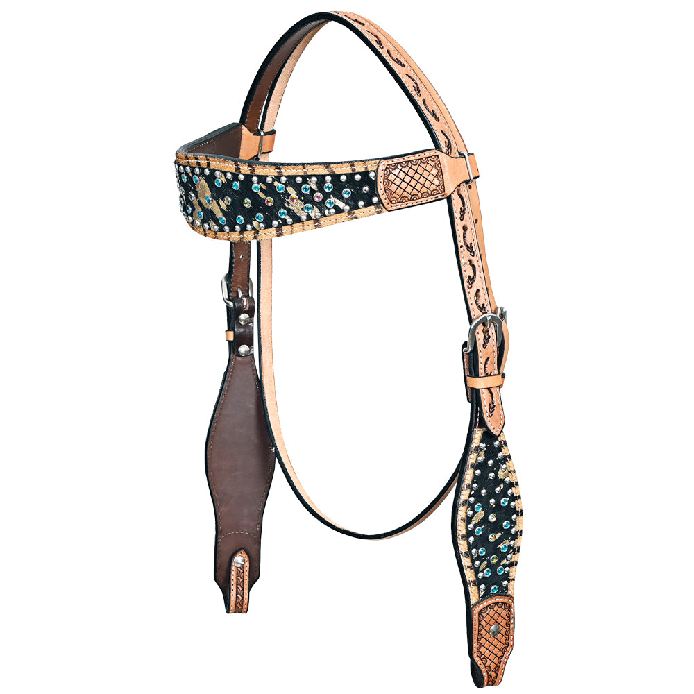 HILASON Western Horse Headstall Breast Collar Hairon Leather Tan