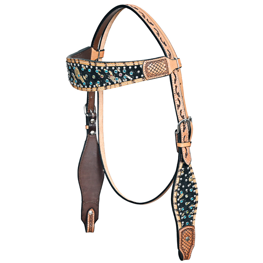 HILASON Western Horse Headstall American Hair-On Leather Tan - Uhorse