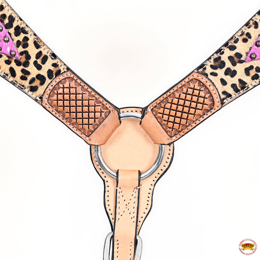 HILASON Western Horse Floral Headstall Breast Collar Set Hair-On Leather Tan | Tack for Horses