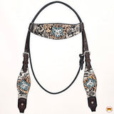 HILASON Western Horse Floral Snake Print Headstall Breast Collar Set Leather Brown | Leather Headstall | Leather Breast Collar | Tack Set for Horses