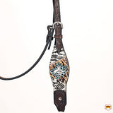 HILASON Western Horse Floral Snake Print Headstall Breast Collar Leather Brown