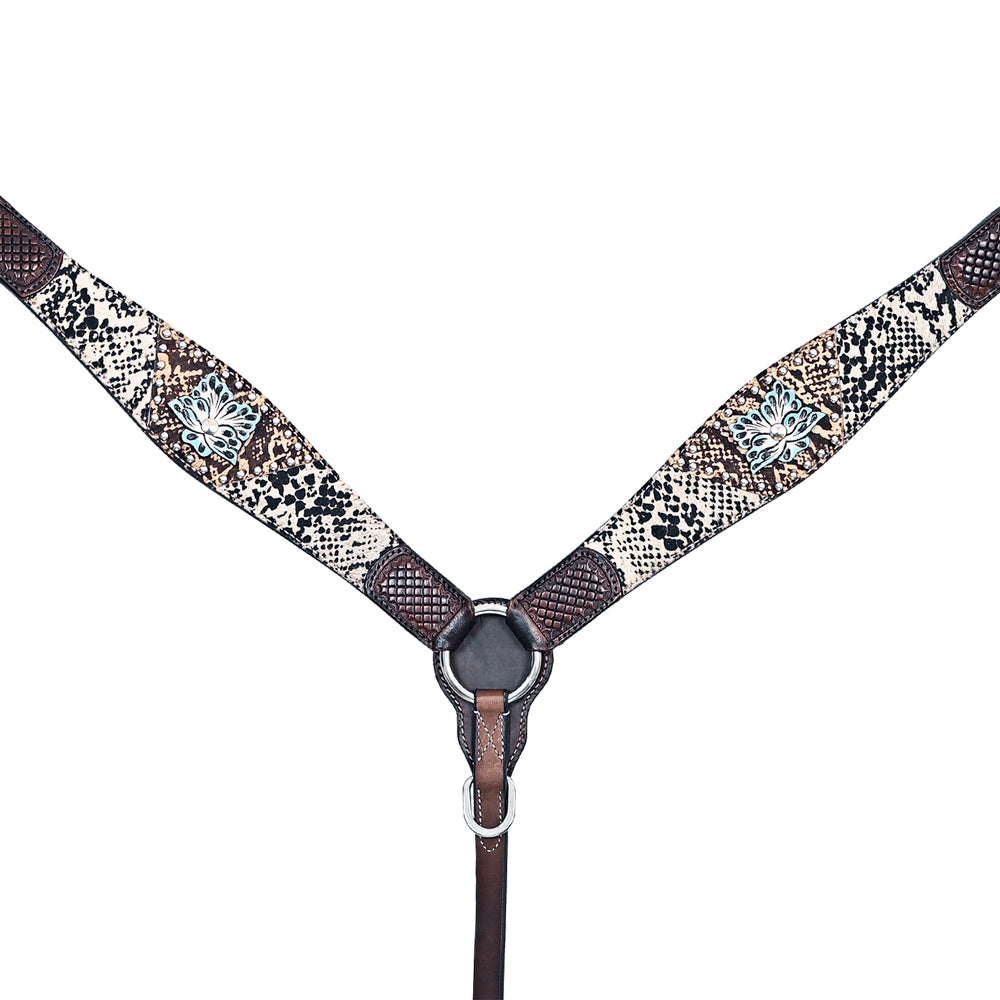 HILASON Western Horse Floral Snake Print Headstall Breast Collar Leather Brown